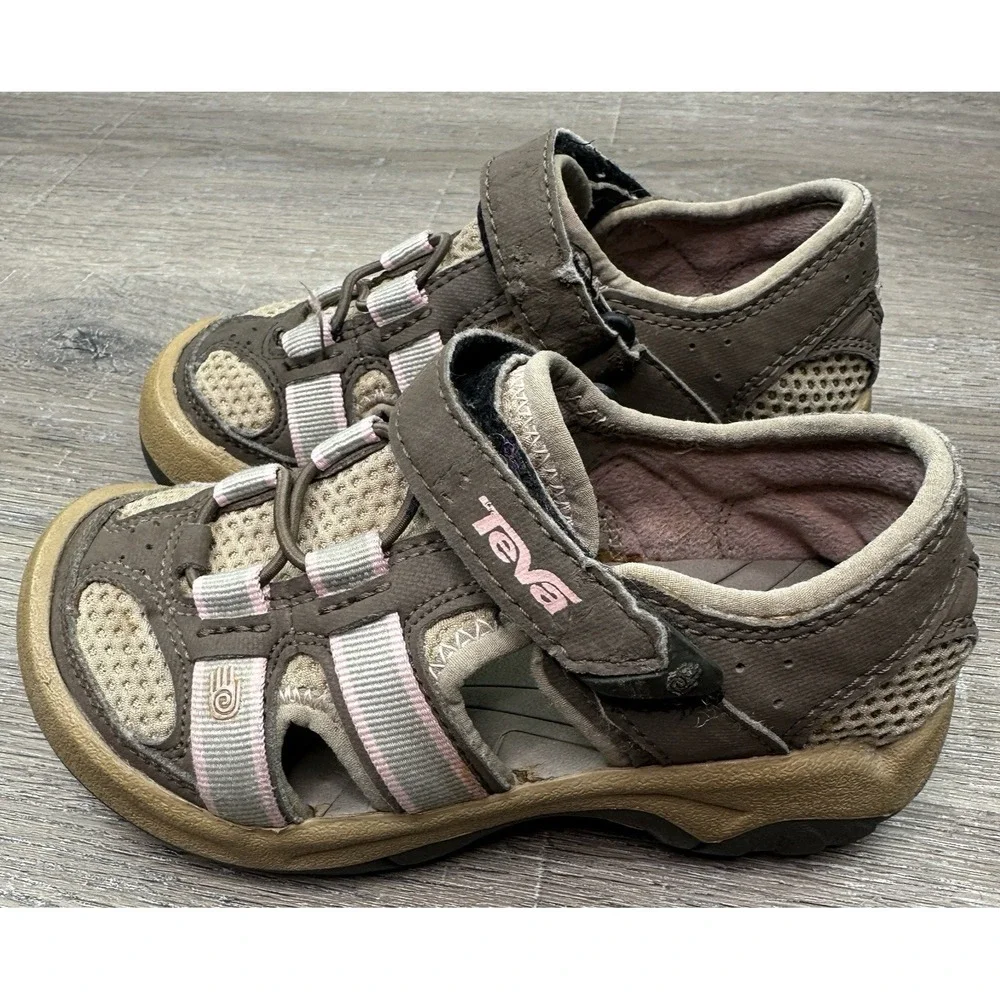 TEVA Taupe Pink Water Beach Sandal Shoes Toddler Girls Size 11 Hook Loop